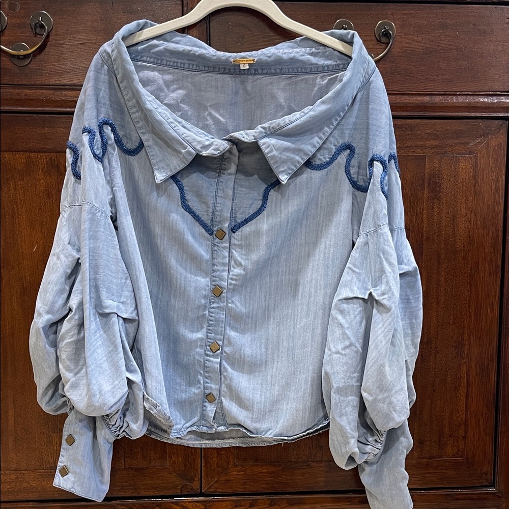 Johanna Ortiz Sky Blue Denim Blouse - Picture 2 of 10